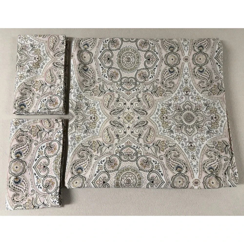 Pottery Barn Duvet Full Queen Anya Sateen Blush Pink Paisley 100% Organic Cotton